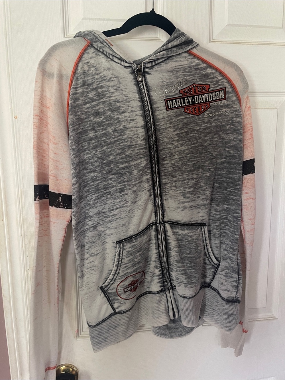 Harley-Davidson Heather Gray & Pale Pink Hooded Zip Jacket